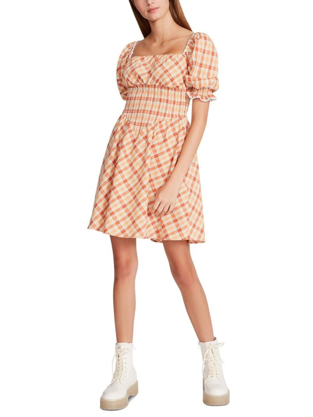 Betsey Johnson Orange Plaid Fit & Flare Dress size XL